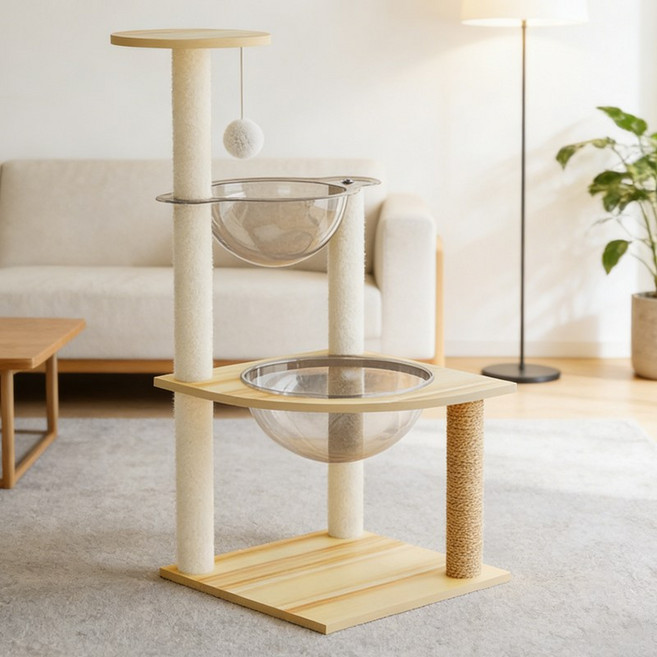 SeekFun 튼튼 원목 캣타워 캣트리 고양이 장난감 캣폴, 1개, 원목색-A