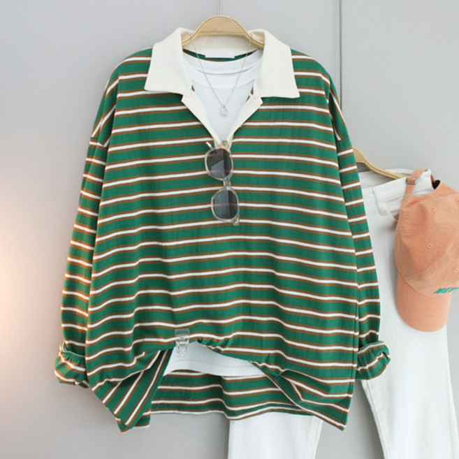 달콩 여성 토리단가라카라박스긴팔티 카라티 루즈핏