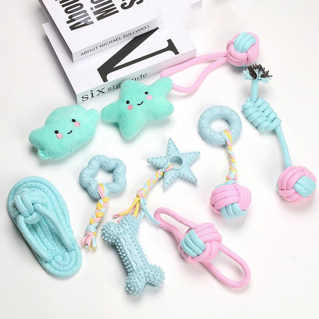 강아지 장난감 강아지 로프 장난감 11종 세트 / 이갈이 치석 관리 / 면로프 + 고무 치발기 / 퍼피용