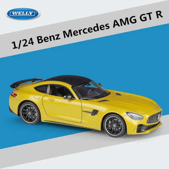 Welly 1:24 메르세데스 벤츠 AMG GT R 합금 스포츠카 모델 다이캐스트 레이싱 자동차 차량 장난감 선물, 01 Yellow
