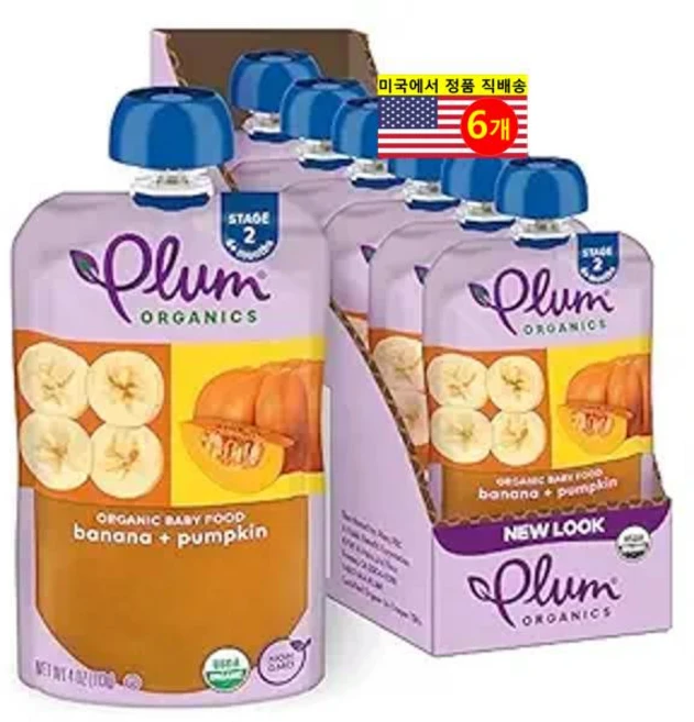 Plum Organics 6개월 이상 유아용 오가닉 채소 과일 퓌레 이유식 113g 6개, 6개 - 쿠팡