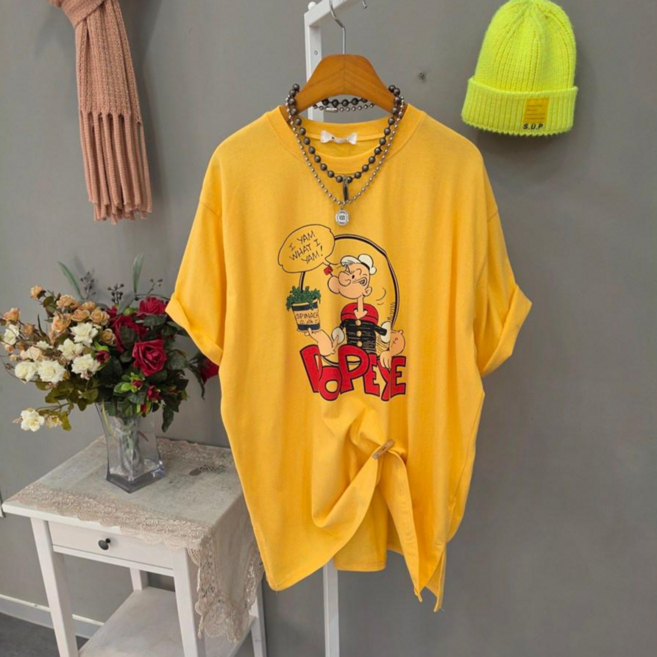 뽀빠이 옆트임 롱박스 캐주얼 반팔티셔츠