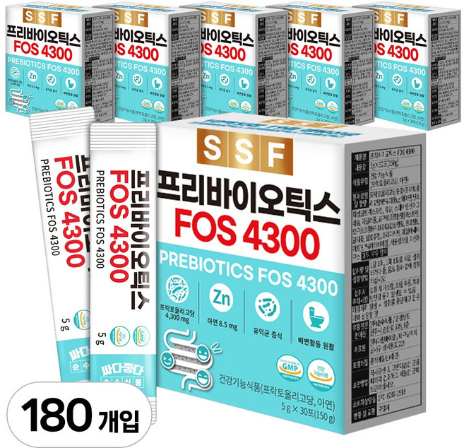 순수식품 프리바이오틱스 FOS4300 6박스(180포) 아연 프락토올리고당, 180개, 5g