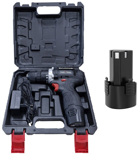 툴앤툴 12V 무선 충전식 전동드릴 TNT-HEX12LI 배터리2개 패키지 셀프인테리어 이케아 가구조립 커튼레일설치, 1세트