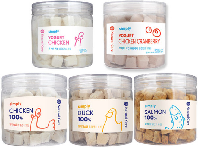 네츄럴코어 강아지&고양이 겸용 간식 심플리 동결건조 트릿, 1개, 60g, 5종 혼합셋트