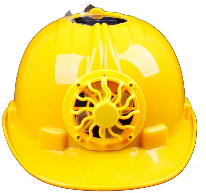 태양광 팬 안전모 여름용 넓은챙 대형 헬멧 방수 방염 작업용, 1개, B. 옐로우 팬 헬멧