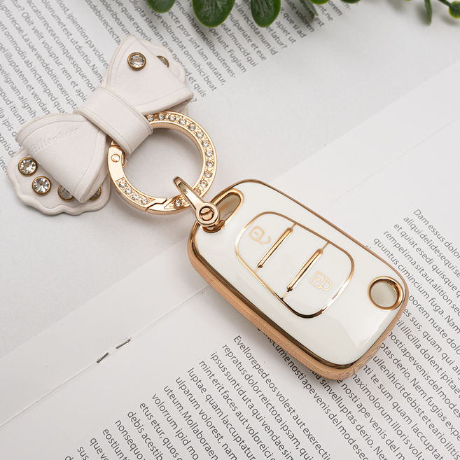 현대 기아 포터2 봉고3 싼타페 레이 올뉴모닝 호환 스마트키 TPU 케이스 자동차 키링 키홀더, 리본키링_KH08, 2버튼_화이트_TA64