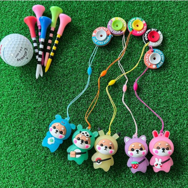 골프티걸이 반짝 반짝 빛나는야광 LED티꽂이 시바견 5종 캐디 필드용품 티고리 야간골프 티 분실방지, 1개