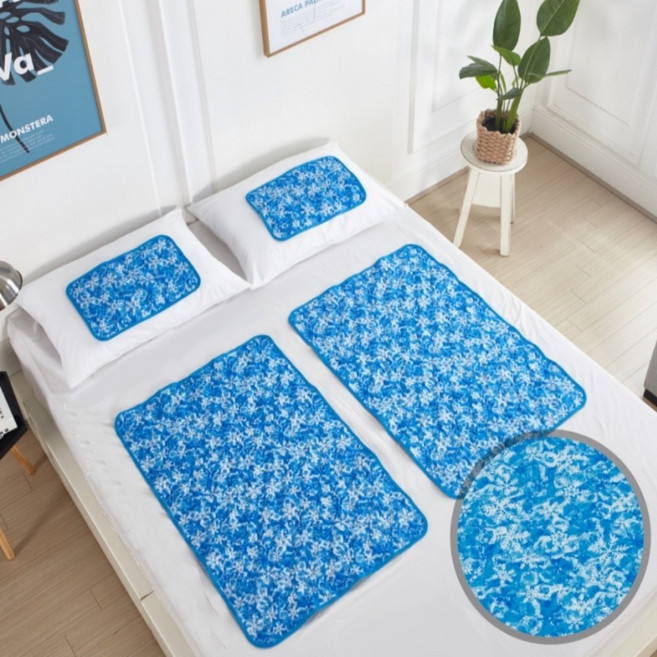 국산 여름 아이스 냉감 폴리머젤 쿨링 쿨매트, 쿨매트+쿨베개 세트, 블루