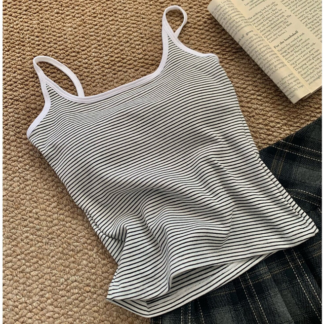 젬버트 여성 데일리 스트라이프 순면 캡내장 이너 슬림핏 나시 브라탑