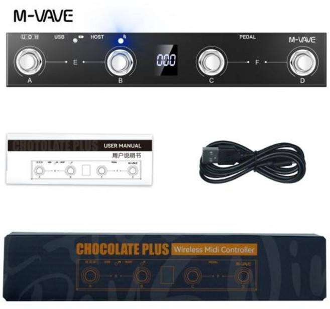 기타이펙터 M-VAVE 초콜릿 플러스 무선 미디 컨트롤러 페달 4버튼 USBBT 프로그래밍 페이지 터너, 4)Chocolate Plus  Bk