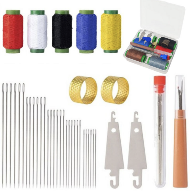1세트=41개 의류재사용바늘세트 실 강철 바늘 세트 가정용 큰 바늘 구멍 재봉 도구 세트 가성비 36종 세트 가정용 실끼우개 셋트 사은품 랜덤 증정, 41개