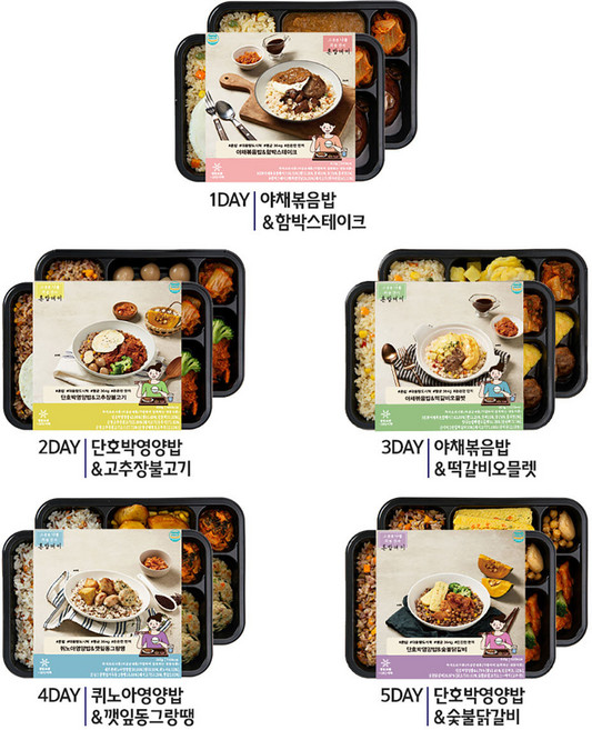 [혼밥데이]양많은 도시락 5종세트x2 총10팩 아침 점심 건강식 다이어트 간편식사 한끼 냉동밥 배달, 1세트, 3.76kg