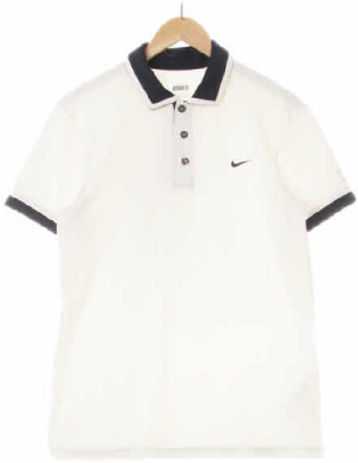 2875 NIKE화이트네이비 스트라이프 드라이핏 배색저지반팔카라티 [M]