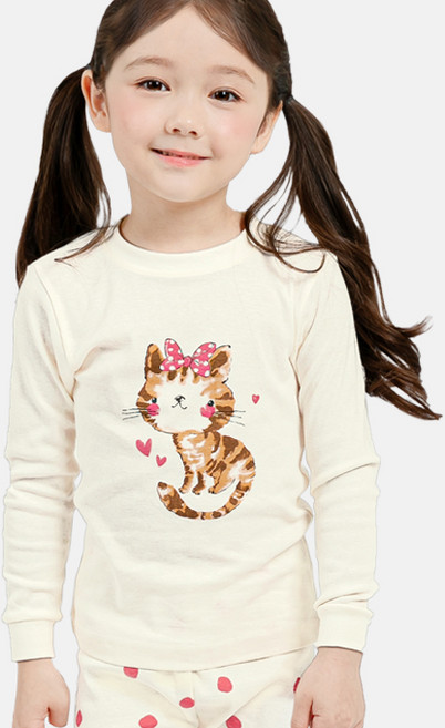 멜리스 국내생산 유아 아동 러브캣 30수 후라이스 내의 실내복 상하 세트