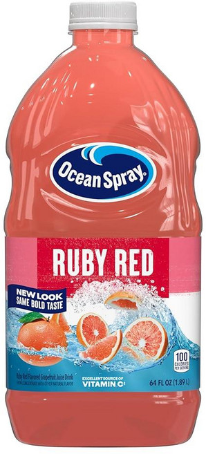 Ocean Spray® Ruby 레드 자몽 주스 음료 192.9ml(64온스) 병, 1개, 1.89L