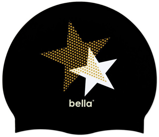 bella 벨라 골드스타 블랙 수영모 실리콘 수영모자, 1개