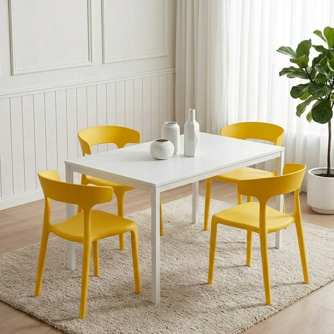 FONOW 일체형 인테리어 식탁 의자 체어 4p 세트, 4개, 노란