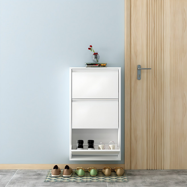 나인홈 캐비넷형 신발장 슬림 틈새 현관 수납장 3단, 화이트