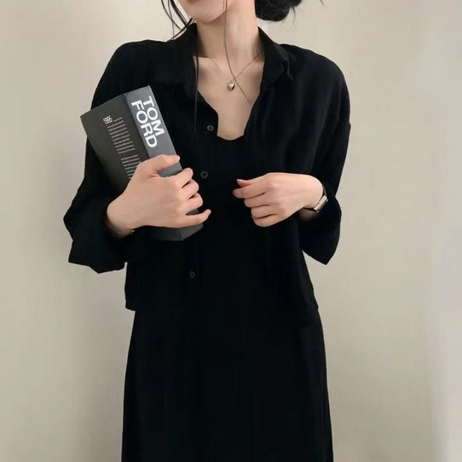 ANYOU 여성 민소매 캐미원피스 셔츠 세트 봄여름 데일리룩 바캉스룩 리넨 소재 간절기템