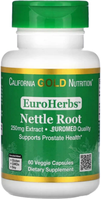 캘리포니아골드뉴트리션 CGN 서양 쐐기풀 뿌리 추출물 Nettle Root 유로허브 250mg 60베지캡슐 Urtica dioica urens 식물성캡슐 엽록소, 1통, 60정 - 쿠팡