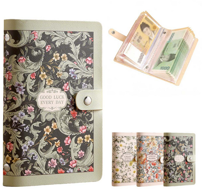 루베이 무샤 스타일 현금 바인더 저축 다이어리 대용량 수납 방수 측면 오픈 가계부/재테크/저금통, 녹색, 1개