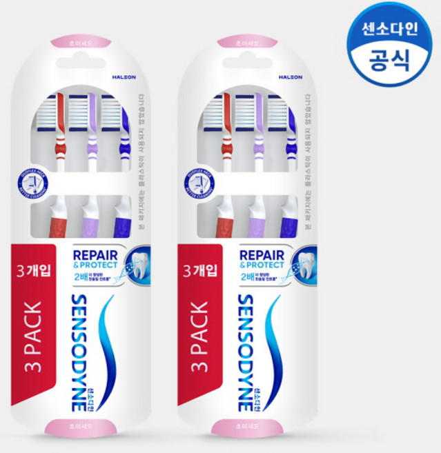 [브랜드정품] 센소다인 리페어 앤 프로텍트 초 미세모 칫솔 3개입 x2개, 2개