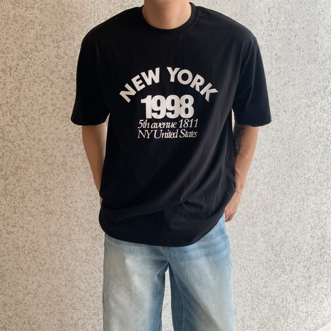 베럴댄나우 남자 뉴욕 1988 프린팅 오버핏 반팔티셔츠