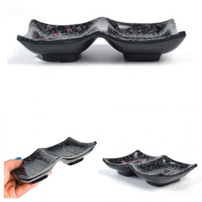 멜라민 2칸 나눔접시 나눔그릇 찬기 반찬그릇 일식 간장 와사비 초장 쌈장 양념 소스 그릇 길이 14cm 3호, 1개