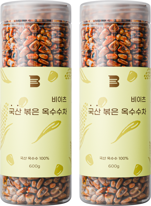 [국산 100%] 비이츠 국산 볶은 옥수수차, 1개, 2개입, 600g