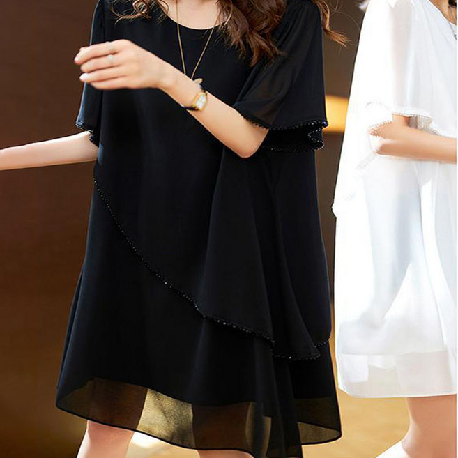 페이준 여성 여름 빅사이즈 쉬폰 원피스 루즈핏 날씬해 보이는 미디 원피스 LN4333