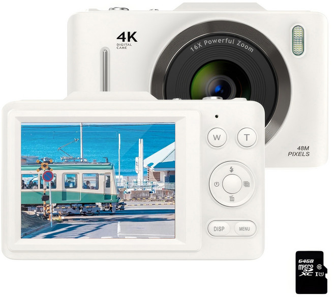 RUN기술 하이엔드 미니 디지털 카메라+64G메모리카드, 화이트