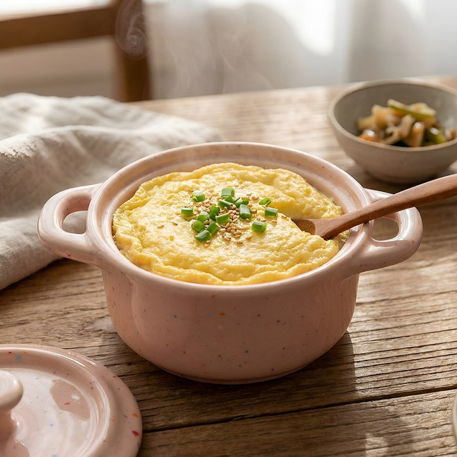 [파격사은품] 루체 양손 미니 계란찜기 도자기 냄비 전자레인지, 파스텔핑크, 1개