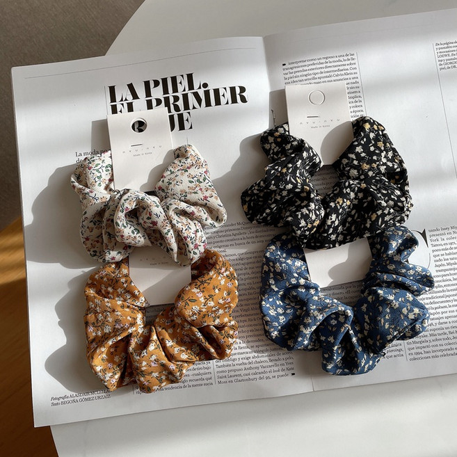 [4종세트] 헤어퀸 쉬폰 꽃무늬 곱창밴드 머리끈 스크런치 슈슈