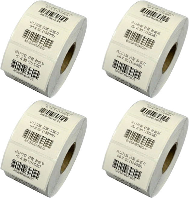 감열라벨지 가로6cm 세로3cm 1500매 4롤, 감열라벨 60x30 4롤