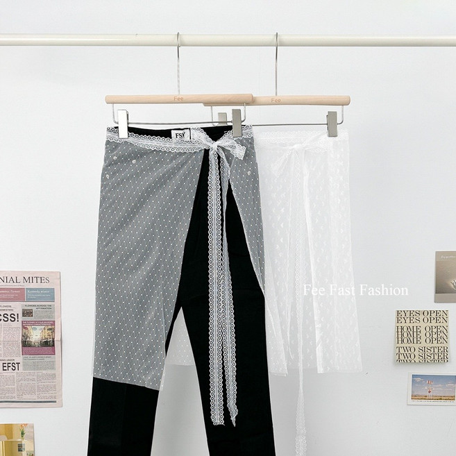 FSY 綁帶蕾絲襯裙，一片式半裙，可疊穿圍裙，復古蝴蝶結設計