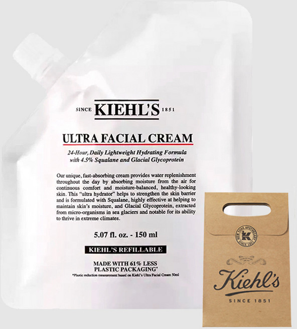(선물포장)(리필)NEW 키엘 울트라 훼이셜 수분크림 리필 파우치 4.0세대, 1개, 150ml