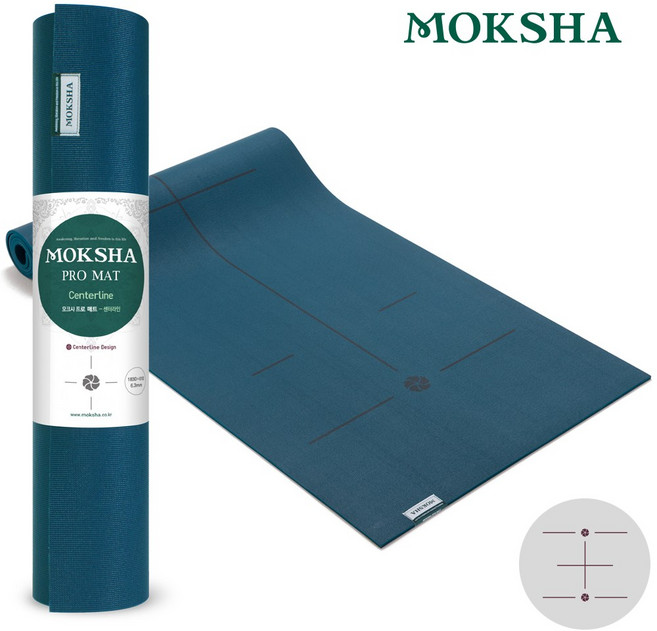 모크샤 프로 요가매트 센터라인- 대만산 고밀도 매트, 피콕블루, 1개