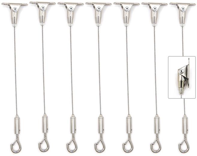 천장 슬림 와이어 경사 액자걸이 소 1m, 7개, 실버