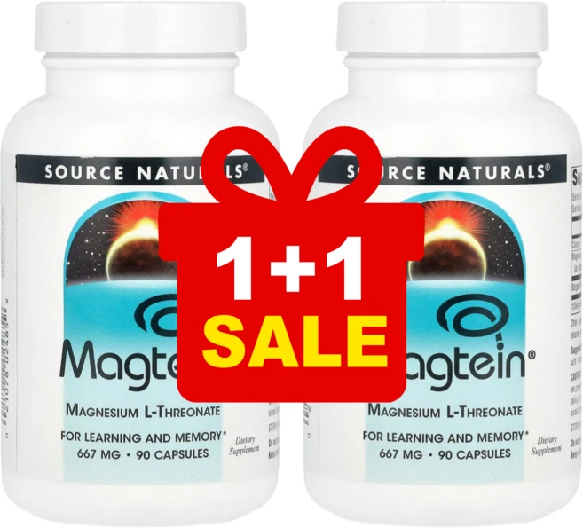 [1+1] 소스네추럴스 마그테인 Magtein 마그네슘 L-트레오네이트 캡슐 90정 / 해외직구 미국정품, 2개 - 쿠팡