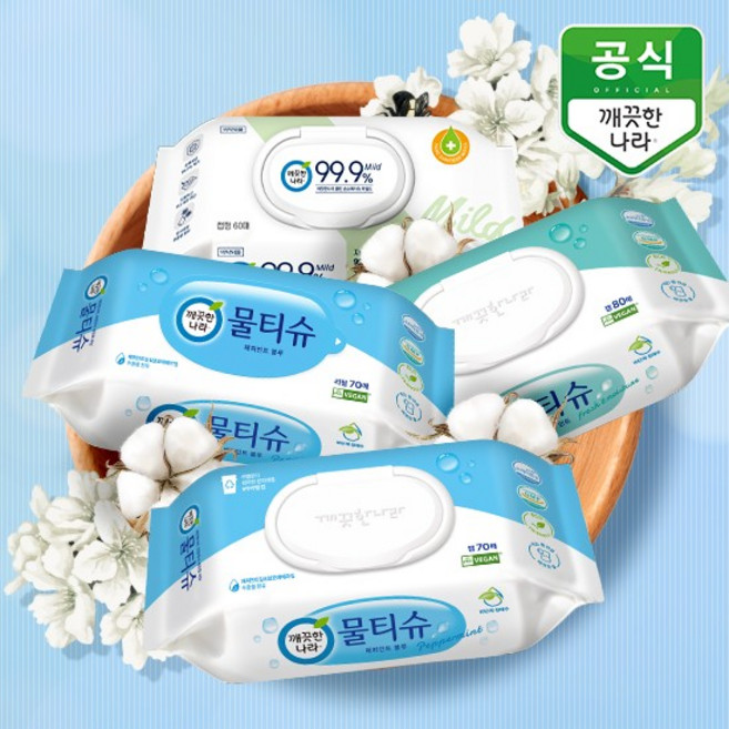 페퍼민트 물티슈 리필형 70매 x 10팩 외 캡형/ 손소독티슈/ 대용량