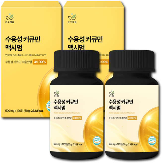 [4개월분] 강황 수용성 커큐민 식약청 HACCP 인증 (대용량), 2개, 120정