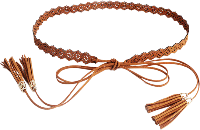 Makone 펀칭 가죽 벨트 원피스 스트랩 허리띠 꽃 리본 테슬