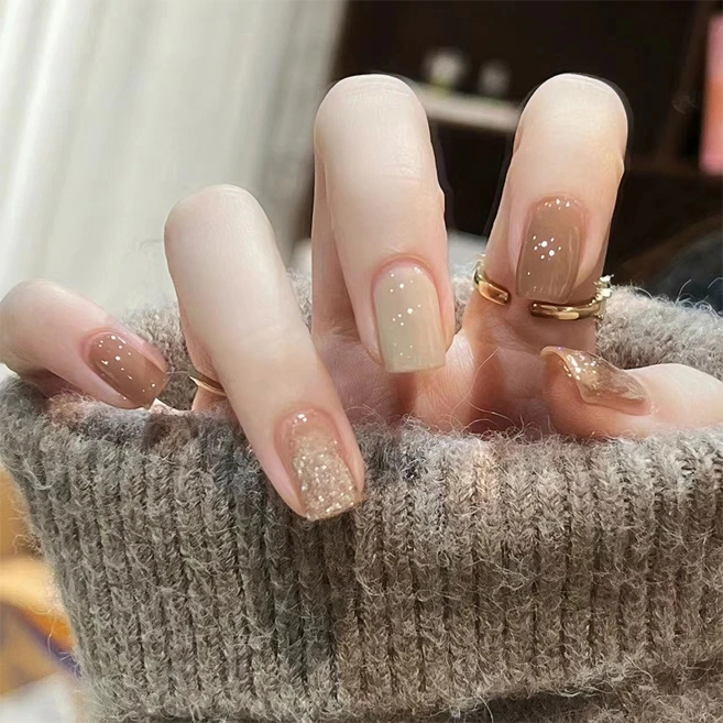 오솜 네일아트 셀프 네일팁 붙이는 인조손톱, 1개, 캐러멜 샤이니 - 쿠팡