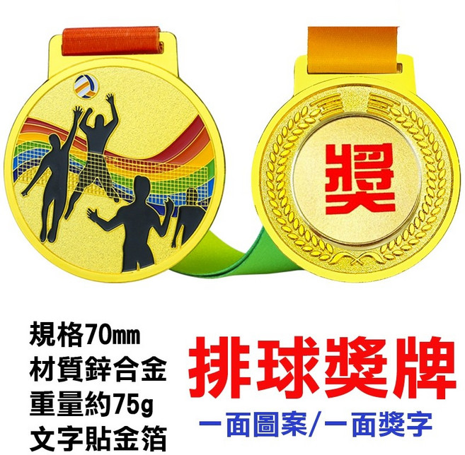 運動獎牌 創意紀念獎牌, 1個, 排球,金牌(一面獎字/一面圖案)