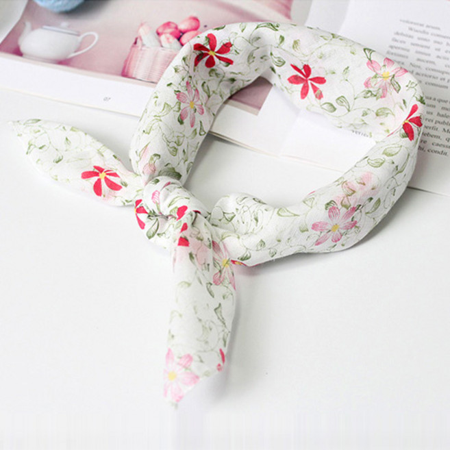 여성손수건 아사 가제 면 쁘띠 목손수건 플라워 꽃무늬 미니 쁘띠 스카프 선물
