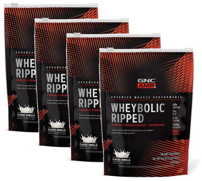 지엔씨 웨이볼릭 립드 프로틴 단백질 파우더 클래식 바닐라맛 GNC AMP Wheybolic Ripped, 4개, 469.8g