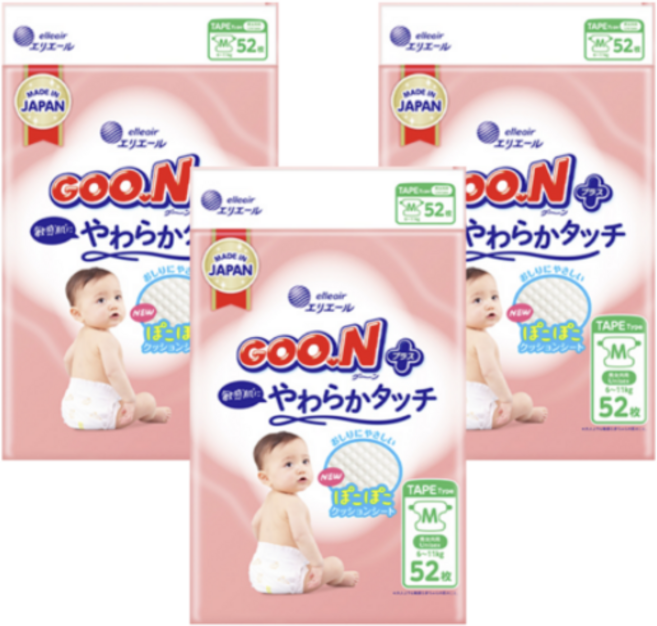 군 플러스 소프트터치 밴드형 기저귀, 중형(M), 52매