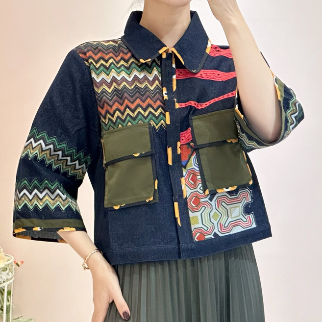 (밍리샵)자수패턴 믹스청자켓