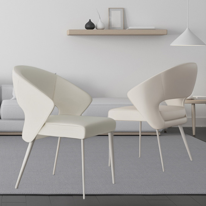 아우스 DC06 가죽 모던체어 미니멀스타일 체어 다이닝 인테리어 디자인 카페 가정용 식탁용 식탁의자 2개, 화이트